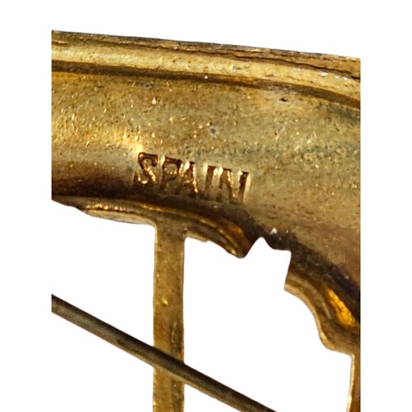 Vintage Ship Brooch Gold Tone Sailing Vessel with Frosted Lucite Sails Art Deco - Picture 4 of 4